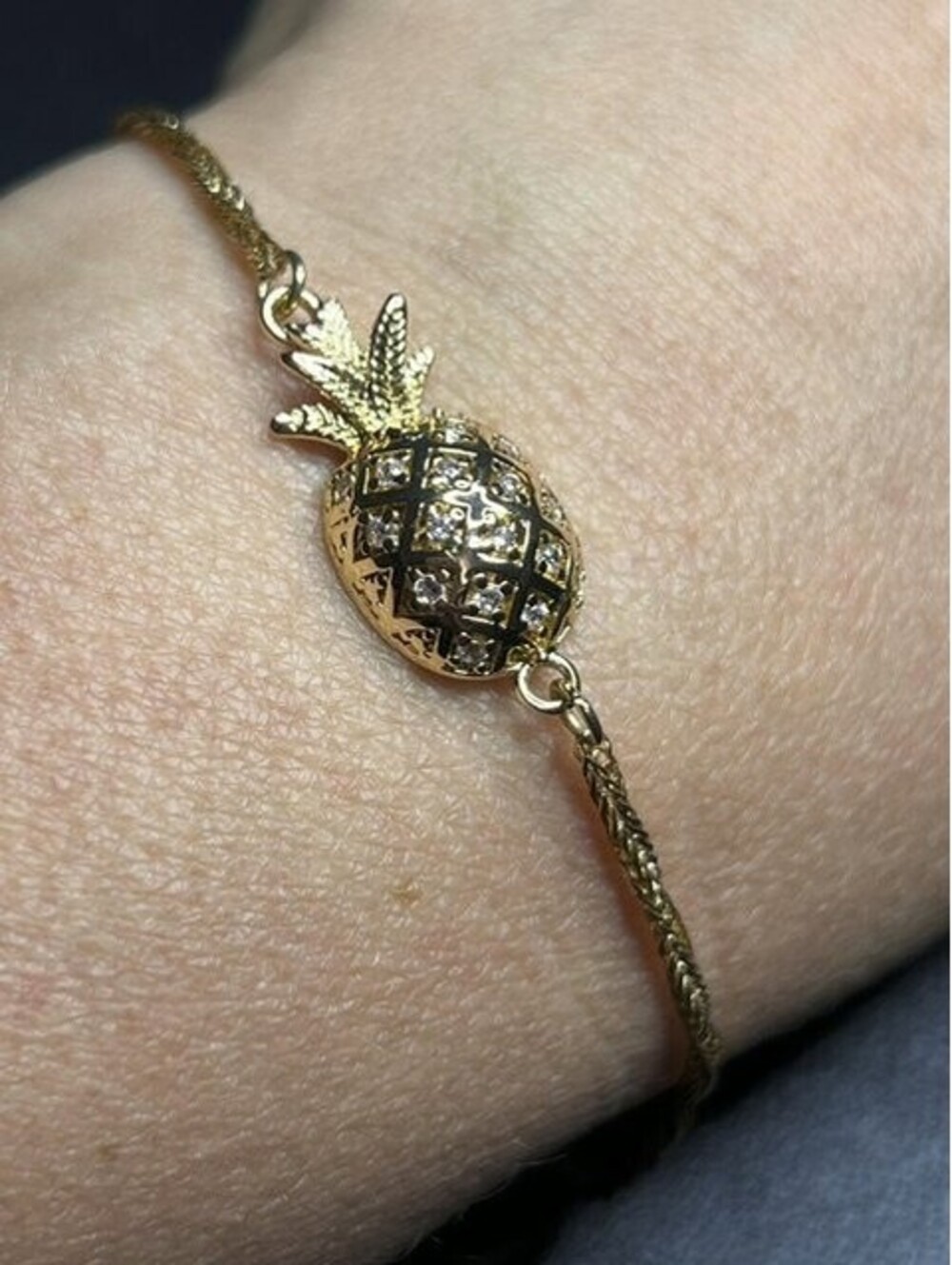 B6341 Tommy Bahama Pineapple Bolo Bracelet Adjustable Gold Tone CZ Pave